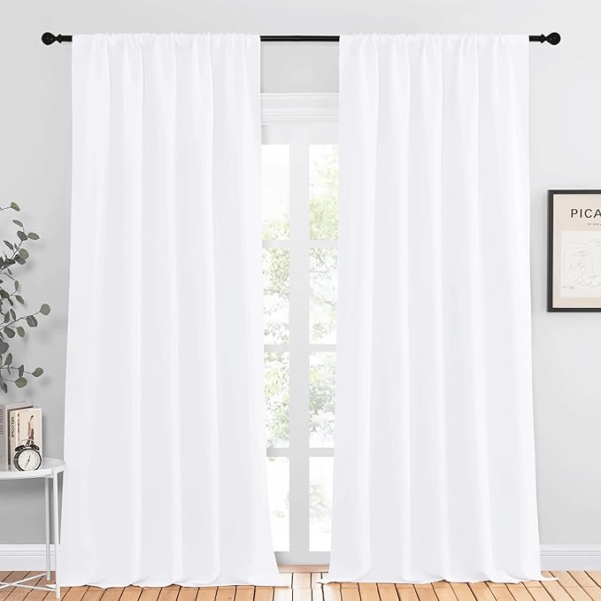 NICETOWN White Bedroom Curtain Panels - Multi-Function Noise Reducing Performance Window Treatment Thermal Insulated Rod Pocket Room Darkening Drapes for Nursery (2 Panels, 52 in x 95 in (W x L))