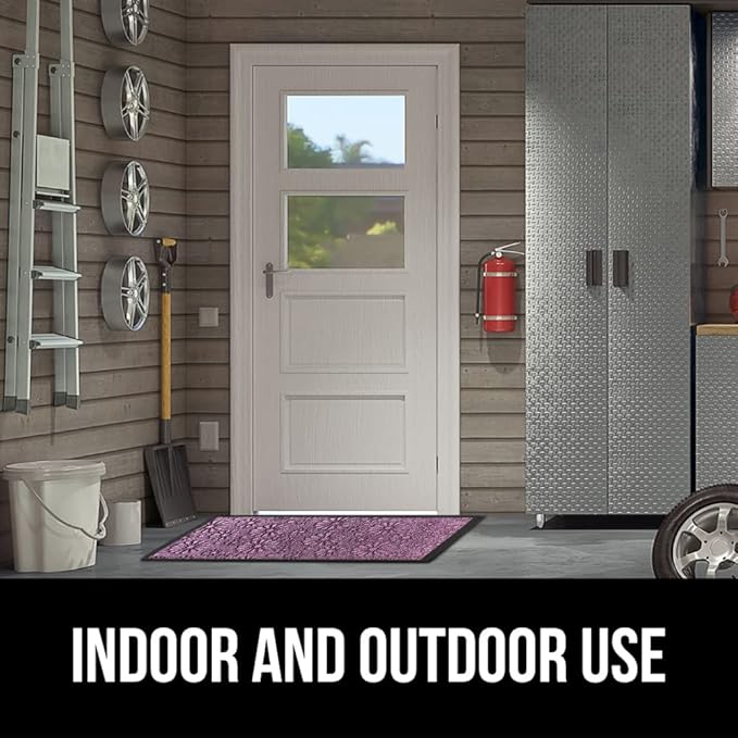 GORILLA GRIP 100% Waterproof All-Season WeatherMAX Doormat, Durable Natural Rubber, Stain and Fade Resistant, Low Profile, Indoor Outdoor Door Mats, Easy Clean Entry Mat, 29x17, Purple Confetti Daisy
