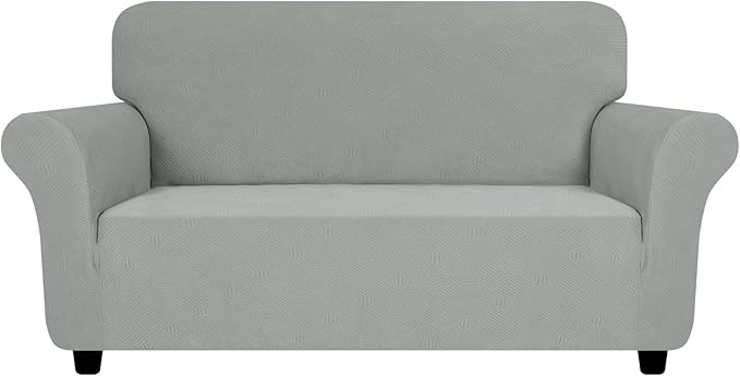 ZNSAYOTX Super Stretch Loveseat Covers (57"-70"), New Striped Love Seat Slipcover, Dogs Pet Friendly Anti-Slip Couch Protector Spandex Durable 2 Seater Fabric Sofa Cover(Light Grey, Loveseat)