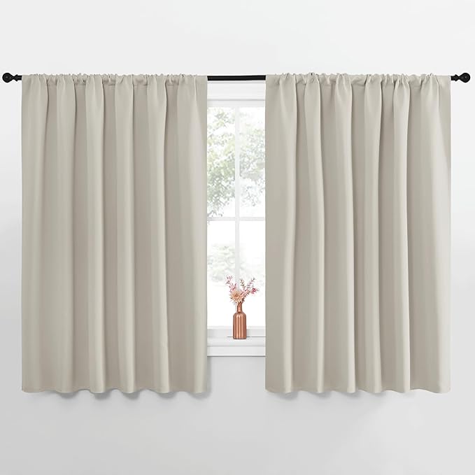NICETOWN Blackout Curtains for Living Curtains, Room Darkening Window Curtain Panels, Easy-Care Solid Thermal Insulated Draperies/Drapes for Daughter Room (Natural, 2 Panels, 62 by 63)