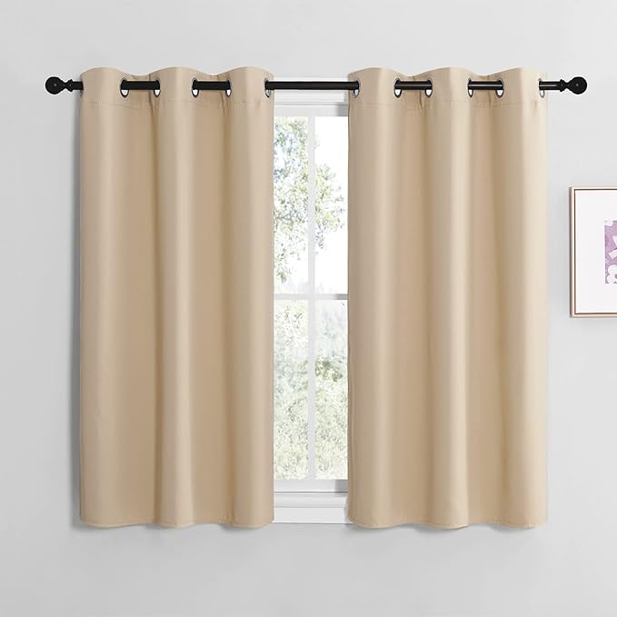 NICETOWN Room Darkening Curtain Panels for Cafe, Thermal Insulated Grommet Room Darkening Draperies/Drapes for Window (Biscotti Beige, 2 Panels, W42 x L40 -inch)