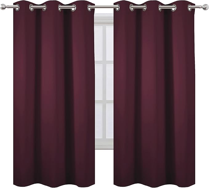 LEMOMO Burgundy Red Blackout Curtains 42 x 63 Inch Length/Set of 2 Curtain Panels/Thermal Insulated Room Darkening Blackout Curtains for Bedroom