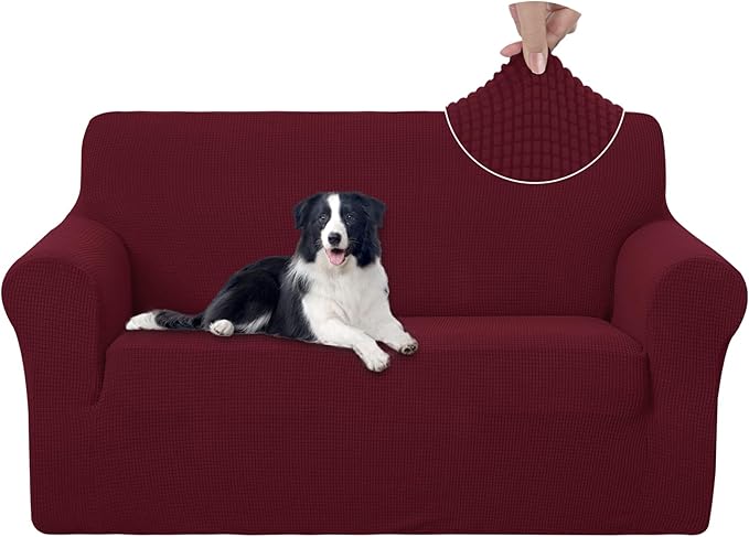 U-NICE HOME Loveseat Cover Stretch Couch Cover Sofa Cover Sofa Slipcover Furniture Protector for 2 Cushion Couch Sofa Pet Friendly(Loveseat, Burgundy)