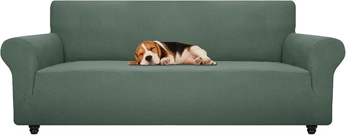 ZNSAYOTX Stretch Oversized Couch Cover Universal Sofa Covers for Living Room Dogs Pet Furniture Protector Spandex Extra Large Sofa Slipcovers with Anti Slip Foam Sticks (Pea Green, XL Sofa)