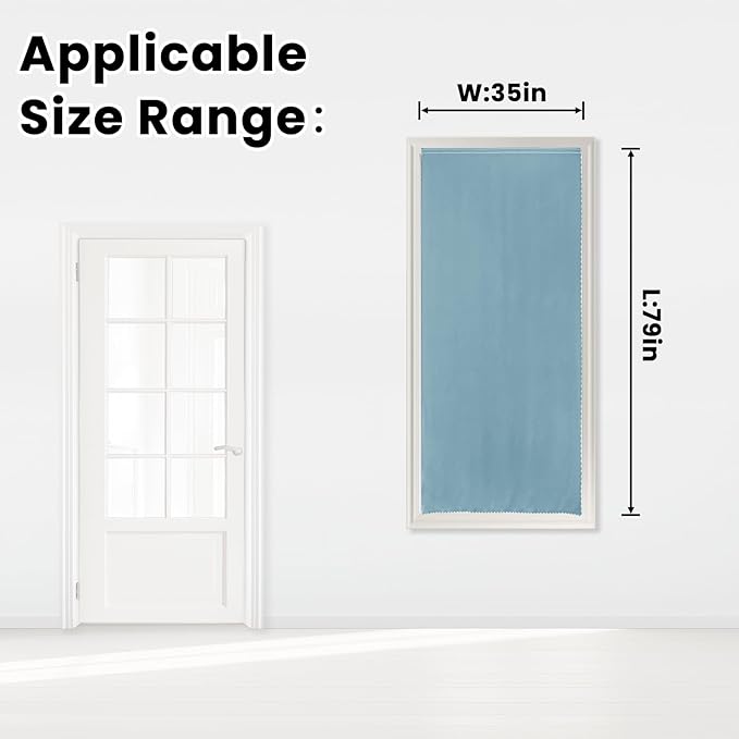 Self Adhesive Curtains, Black Out Shade for Window, Blackout Fabric Temporary Window Coverings Easy to Hang Curtains No Rod Needed, Use for Bedroom, Room, Kitchen, 35"W X 79"L, Lake Blue, 1 Panel