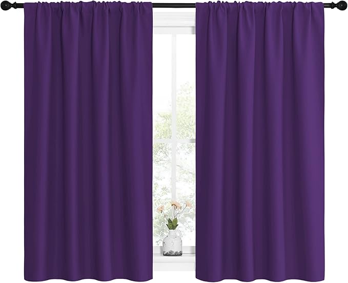 NICETOWN Kitchen Curtains, Short Blackout Curtains & Drapes, Home Decoration Window Treatment Cafe Curtain Panels with Rod Pocket (Royal Purple, 42-inch Wide x 54-inch Long, 2 Panels)