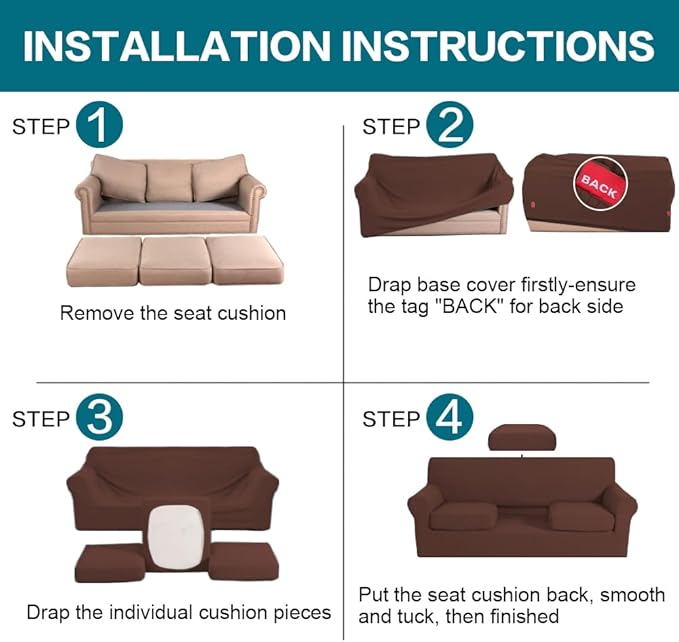 Turquoize 4 Piece Sofa Covers for 3 Cushion Couch Sofa Slipcover Soft Couch Cover for Dogs-Washable Sofa Furniture Covers with 3 Individual Large Cushion Covers (XL Sofa, Burnt Brick)