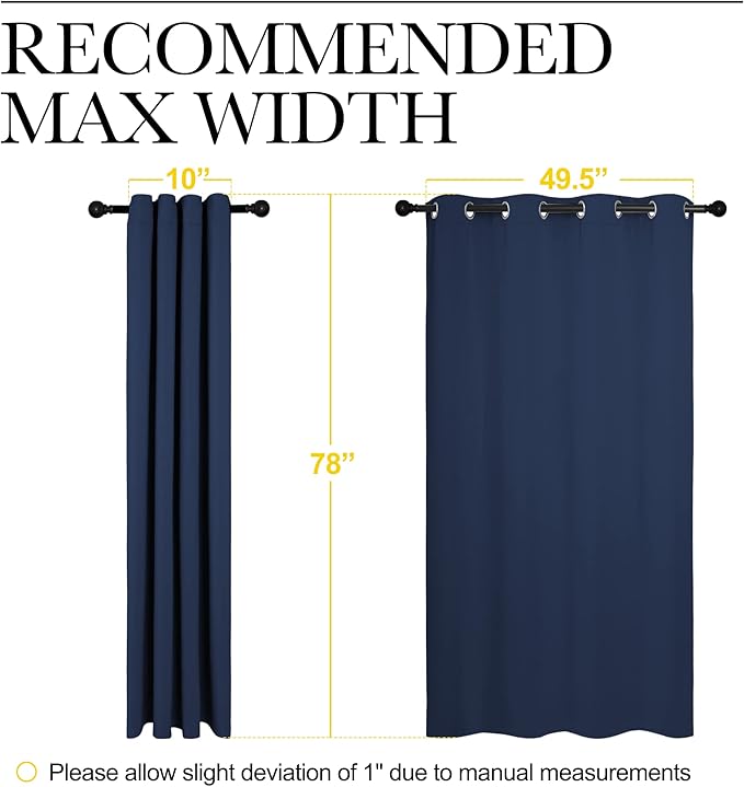 NICETOWN Navy Blackout Curtains 78" Long for Living Room, Thermal Insulated Window Treatment Light Reducing Room Darkening Drapes for Boys Kids Bedroom, Classroom, Apartment (55" W x 78” L, Set of 2)