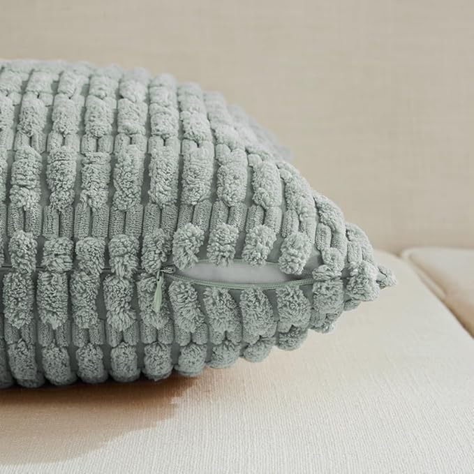 Fancy Homi 4 Packs Grey Blue Euro Decorative Throw Pillow Covers 26x26 Inch for Living Room Couch Bed Sofa, Rustic Famhouse Boho Home Decor, Soft Striped Corduroy Square Cushion Case 66x66 cm