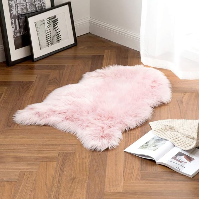 MIULEE Fluffy Rug Soft Shaggy Faux Fur Area Rug Luxury Plush Sheepskin Carpet for Bedroom Living Room Sofa Chair 2 x 3 Feet, Pink