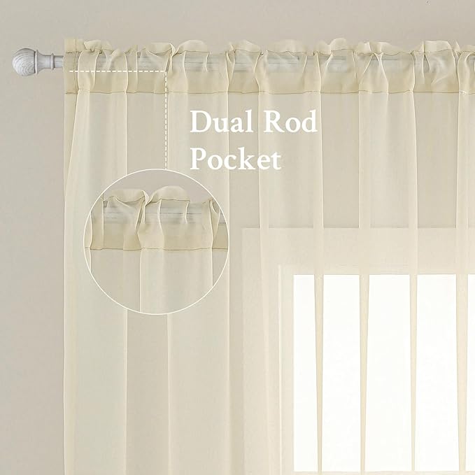MIULEE 2 Panels Solid Color Light Cream Sheer Window Curtains Elegant Window Voile Panels/Drapes/Treatment for Bedroom Living Room (54 X 84 Inches Light Cream)