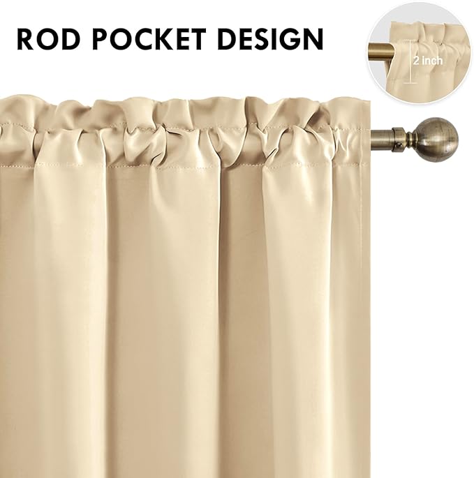 DWCN Beige Blackout Curtains for Bedroom – Rod Pocket Thermal Insulated Energy Saving Drapes for Living Room and Bedroom, W 38 x L 54 Inch, 2 Panels