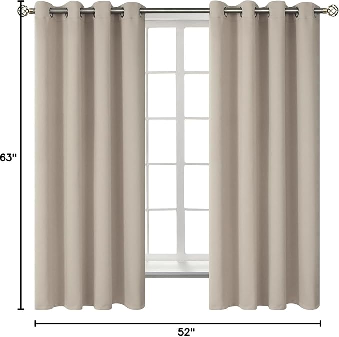 BGment Room Darkening Curtains 63 Inches Long - Grommet Thermal Insulated Drapes Window Treatment Curtains for Bedroom, 2 Panels, 52 x 63 Inch, Camel