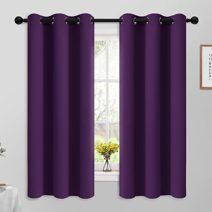 Yakamok Blackout Curtains Room Darkening Thermal Insulated Grommet Top Solid Window Curtains for Living Room, 42W x 63L,Purple,2 Panels