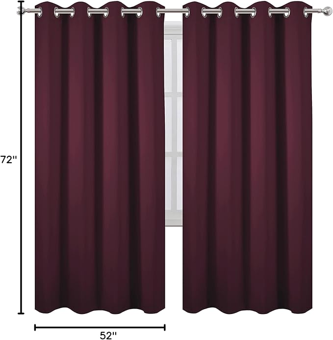 LEMOMO Burgundy Red Thermal Blackout Curtains/52 x 72 Inch/Set of 2 Panels Room Darkening Curtains for Bedroom