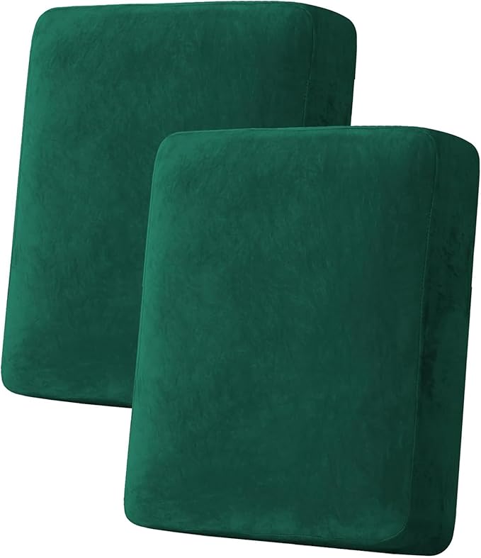 H.VERSAILTEX Velvet Stretch Couch Cushion Cover Plush Cushion Slipcover Cushion Furniture Protector for Seat Cushion Sofa Cover (2 Piece Medium Sofa Cushion Covers, Vintage Green)
