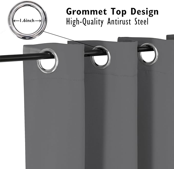 ChrisDowa Blackout Curtains 45 inches Long for Bedroom - 2 Panels Set Grommet Thermal Insulated Room Darkening Curtains for Living Room (Grey, 52 x 45 Inch)
