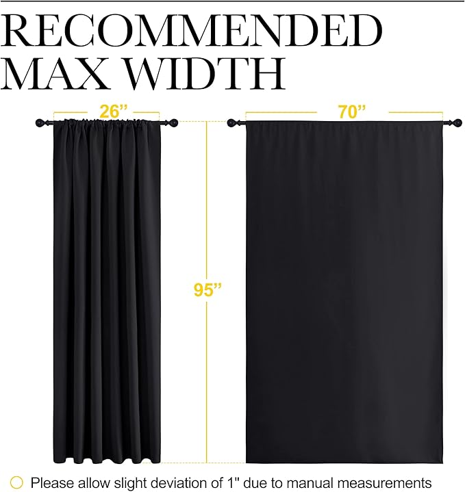 NICETOWN Black Blackout Curtain Blinds - Solid Thermal Insulated Window Treatment Blackout Drapes for Bedroom (2 Panels, 70 inches Wide by 95 inches Long)