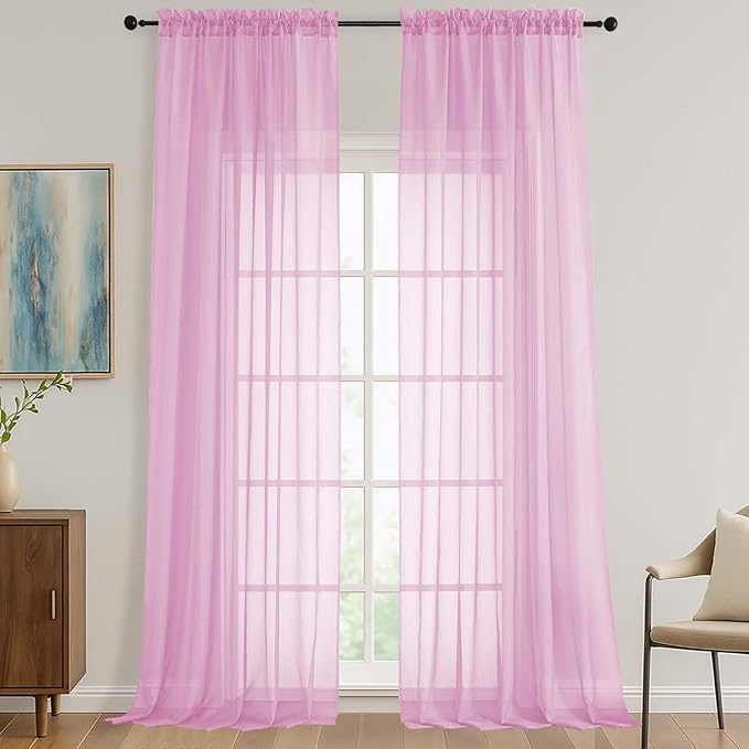 OVZME Sheer Light Pink Curtains 108 Inches Long 2 Panels Set, 59 Inch Extra Wide Lightweight Airy Light Pink Sheer Curtain for Living Room Bedroom, Filmy Voile Rod Pocket, 59Wx108L Inches