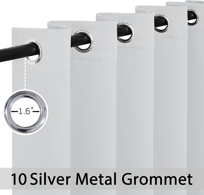 Yakamok Greyish White Curtains for Bedroom,Grommet Thermal Insulated Room Darkening Curtains for Living Room, 62W x 63L, 2 Panels