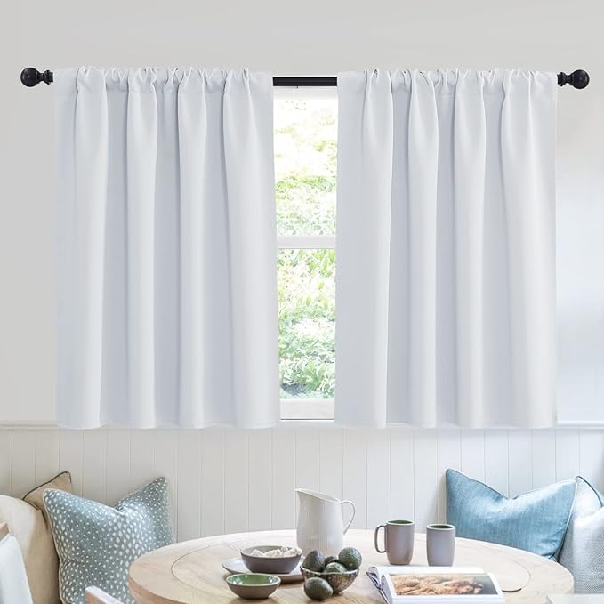 RYB HOME Short Curtains for Small Window, Sunmmer Heat Light Blocking Privacy Protection Curtains for Sunroom Laundry Room Stair Window, Width 52 by Length 36, Greyish White, Set of 2