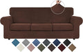 WEERRW 4 Pieces Velvet High Stretch Couch Covers for 3 Cushion Couch Sofa Slipcovers, Washable Furniture Protector with Non Slip Elastic Bottom, Feature Soft and Thick Plush Fabric, Chocolate, Large