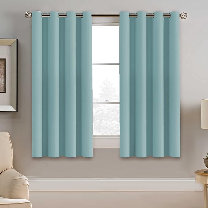 H.VERSAILTEX Blackout Curtain for Living Room Thermal Insulated Window Treatment Curtain 54 inch Length Energy Saving Solid Grommet Top Blackout Drape, One Panel, Mineral Blue, 52" W x 54" L