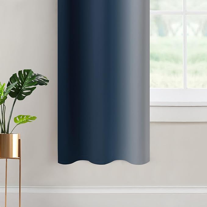 Yakamok Room Darkening Ombre Curtains 63 Inch Length, Navy Blue and Greyish White Thermal Insulated Gradient Color Curtains,Light Blocking Grommet Window Drapes for Bedroom,42 Inch Width,2 Panels