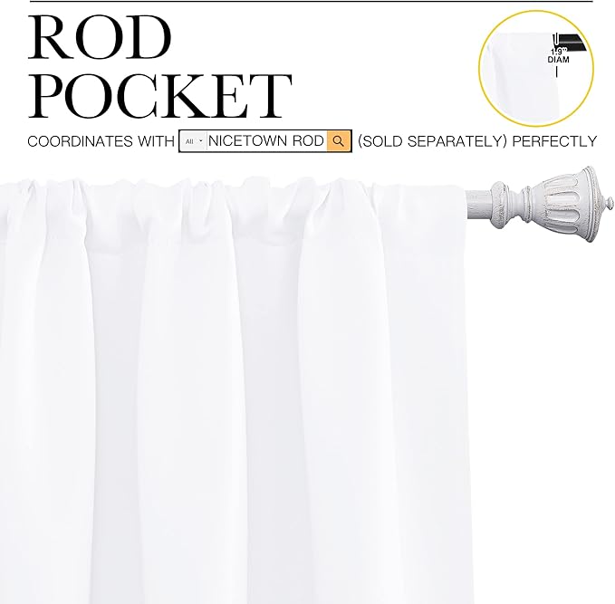NICETOWN White Bedroom Curtain Panels - Multi-Function Noise Reducing Performance Window Treatment Thermal Insulated Rod Pocket Room Darkening Drapes for Nursery (2 Panels, 70 in x 95 in (W x L))