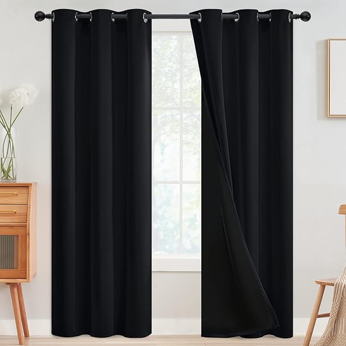 SimpleHome 100% Blackout Curtains for Bedroom,Thermal Insulated Grommet Window Drapes Room Darkening Black Curtains for Living Room with Black Back,42 x 84 Inch,2 Panels