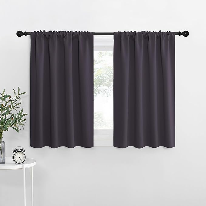 NICETOWN RV Blackout Curtains for Camper Windows, Greyish Purple, 34" x 36", Set of 2, Kitchen Short Blackout Curtains & Drapes, Thermal Insulated Rod Pocket Window Treatment Draperies for Nursery