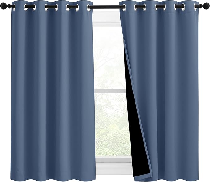 NICETOWN Stone Blue 100% Blackout Curtains 54 inches Long, Thermal Insulated Full Blackout 2-Layer Lined Drapes, Energy Efficiency Window Draperies for Boy's Room (2 Panels, 46-inch W)