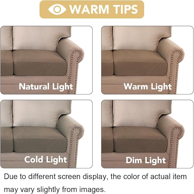 H.VERSAILTEX Super Stretch Individual Seat Cushion Covers Sofa Covers Couch Slipcover Sets Thick Jacquard Textured Twill Fabric (3 Piece Sofa Cushion Covers, Macchiato)