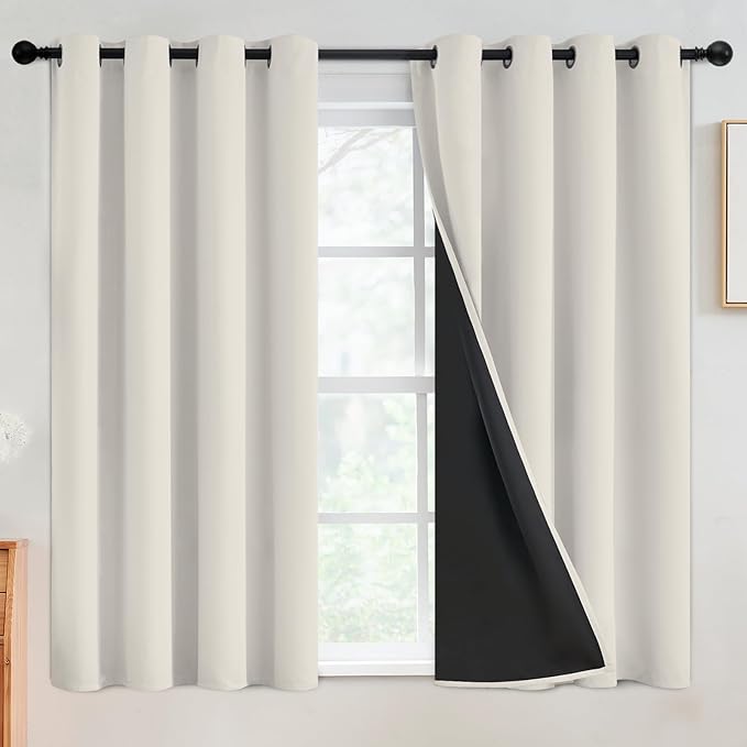 SimpleHome 100% Blackout Curtains for Bedroom,Thermal Insulated Cream Grommet Window Drapes Room Darkening Curtains for Living Room with Black Back,52 x 54 Inch,2 Panels