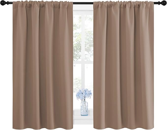NICETOWN Kitchen Window Blackout Curtains - Window Treatment Thermal Insulated Rod Pocket Blackout Draperies/Drapes for Bedroom/Kitchen (Tan=Cappuccino, Set of 2, 42 inches Wide by 48 inches Long)