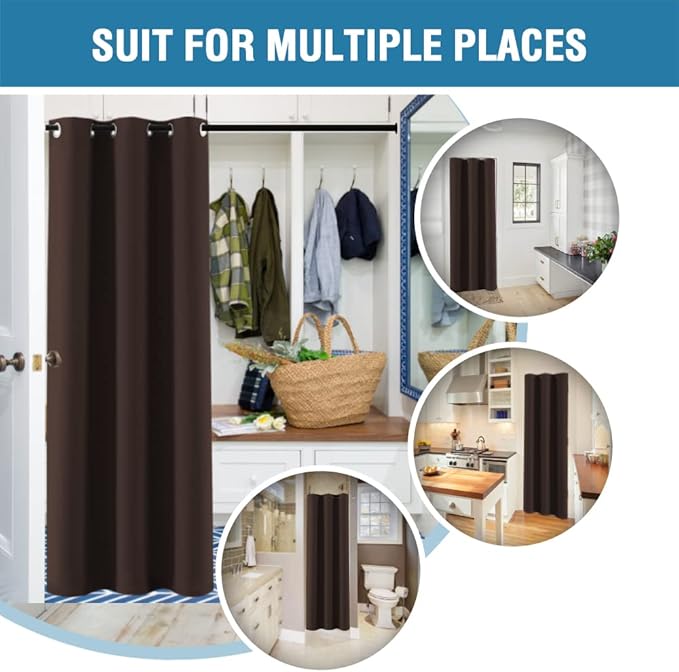 H.VERSAILTEX Doorway Curtain Blackout Closet Door Curtain Room Divider Window Treatment Curtain for Bedroom Thermal Insulated Privacy Drape Soundproof Grommet, 42 x 80 inches, 1 Panel, Chocolate Brown