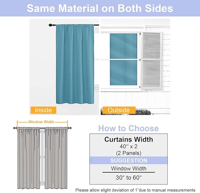 Simplebrand Ava Turquoise Blackout Curtains for Bedroom 72 Inch Length 2 Panels Set, Privacy Thermal Insulated Rod Pocket Door Window Curtains for Patio French Front Door, W40 x L72 Inch