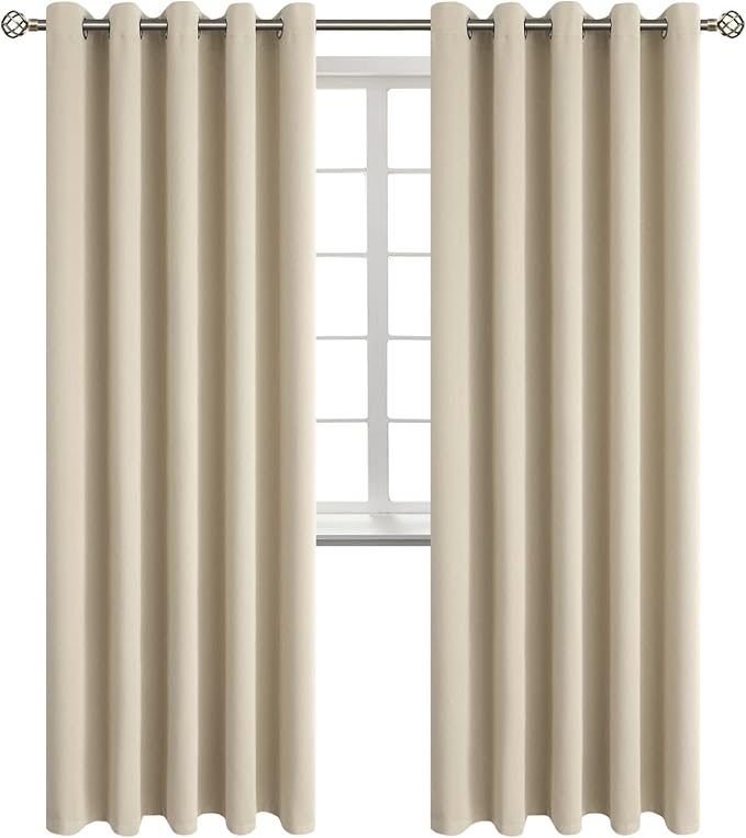 BGment Room Darkening Curtains 84 Inches Long - Grommet Thermal Insulated Drapes Window Treatment Curtains for Bedroom, 2 Panels, 70 x 84 Inch, Beige