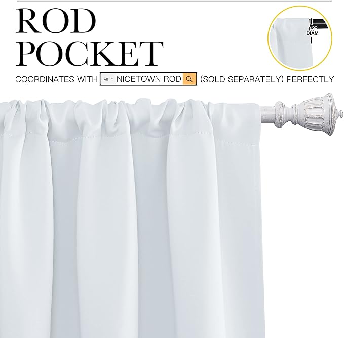 NICETOWN Greyish White Window Curtain Panels - Thermal Insulated Rod Pocket Room Darkening Curtain Sets for Bedroom (Greyish White, 2 Panels, 34 in x 84 in (W x L))