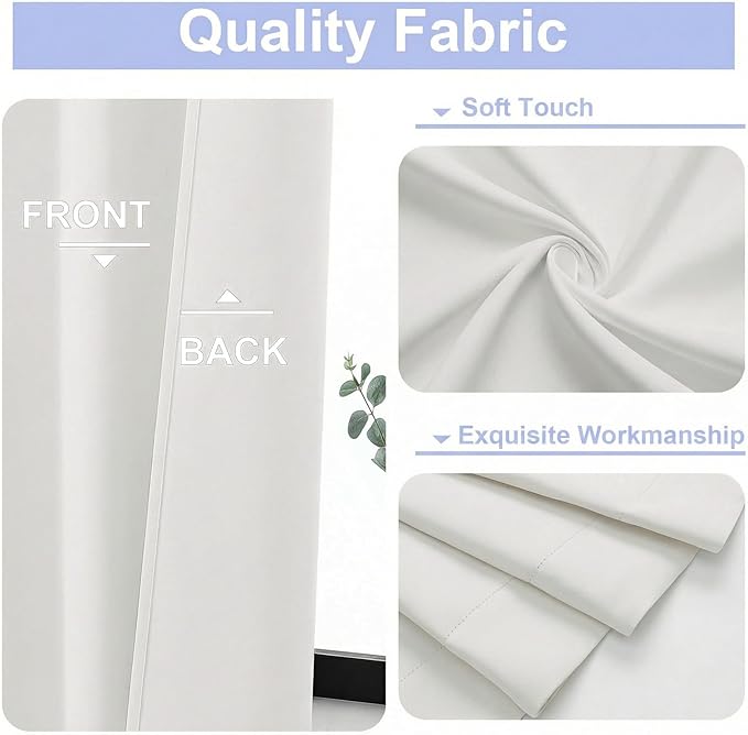 Simplebrand Ava Light Beige Light Filtering Curtains for Bedroom 63 Inch Length 2 Panels Set, Privacy Thermal Insulated Rod Pocket Door Window Curtains for Patio French Door Front Door, W40 x L63 Inch