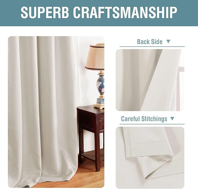 H.VERSAILTEX Light Blocking Curtain for Living Room Thermal Insulated Window Treatment Panel/Drape for Dining Room, Elegant Soft Curtain for Bedroom Grommet Top One Panel (Ivory - 52x102 Inches)