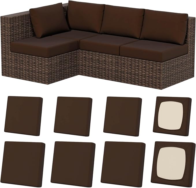 8Pcs Stretch Patio Cushion Covers, Outdoor Couch & Sofa Replacement Slipcovers for Patio Furniture Cushion Covers, Washable Reusable Furniture Protector