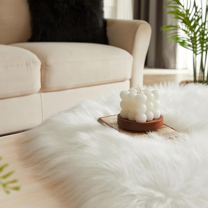 EasyJoy Ultra Soft Fluffy Shaggy Area Rug Faux Fur Rug Chair Cover Seat Pad Fuzzy Area Rug for Bedroom Floor Sofa Living Room (2 x 6 ft Sheepskin, White)