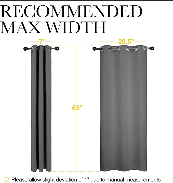 NICETOWN Grey Blackout Curtain Panels for Bedroom, Thermal Insulated Grommet Top Blackout Draperies and Drapes (2 Panels, W34 x L63 inches, Grey)