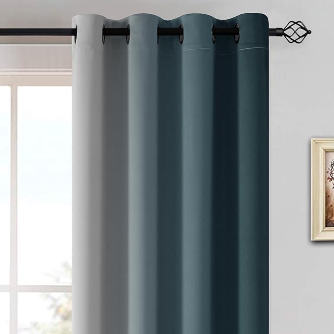 Yakamok Greyish White and Stone Blue Ombre Curtains,Light Blocking Curtains,Room Darkening Grommet Window Drapes for Bedroom(Stone Blue,52x84 Inch,2 Panels)