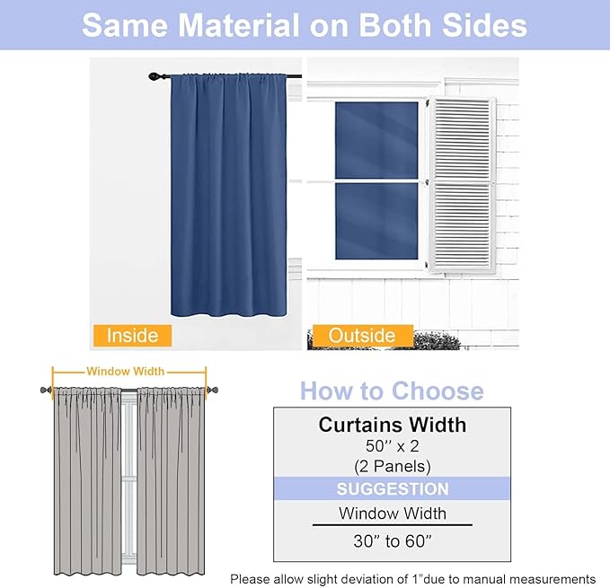 Simplebrand Ava Royal Blue Blackout Curtains for Bedroom 72 Inch Length 2 Panels Set, Privacy Thermal Insulated Rod Pocket Door Window Curtains for Patio French Door Front Door, W40 x L72 Inch