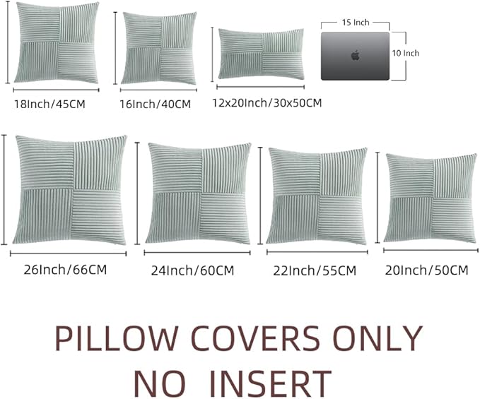 Fancy Homi 2 Packs Grey Blue Decorative Throw Pillow Covers 18x18 Inch for Couch Bed Sofa, Rustic Boho Farmhouse Home Decor, Soft Corss Corduroy Patchwork Textured Square Cushion Case 45x45 cm