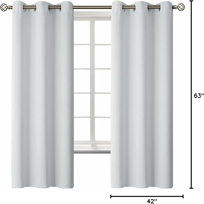 BGment Room Darkening Curtains 63 Inches Long - Grommet Thermal Insulated Drapes Window Treatment Curtains for Bedroom, 2 Panels, 42 x 63 Inch, Greyish White