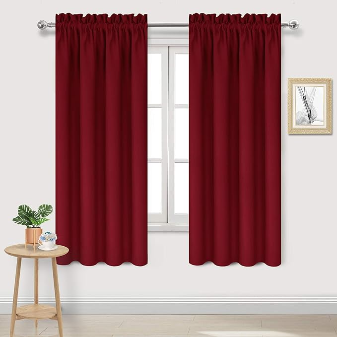 DWCN Burgundy Room Darkening Blackout Curtains - Thermal Insulated Privacy Energy Saving Window Curtain Drapes 38 x 72 inch Length, Set of 2 Bedroom Living Room Curtains