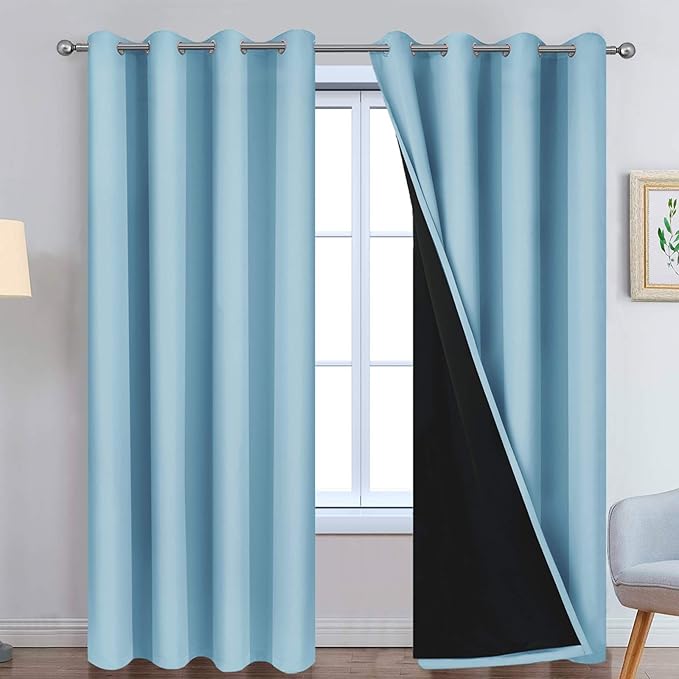Yakamok Full Blackout Curtains 84 Inches Long,Blackout Curtain Panels for Bedroom, 2 Thick Layers Grommet Top Thermal Insulated Drapes with Black Liner for Living Room(Sky Blue, Set of 2)